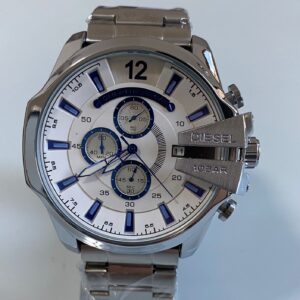 Relógio Diesel Chronograph Prata E Azul com Pulseira de Aço Inoxidável no Atacado e Dropshipping