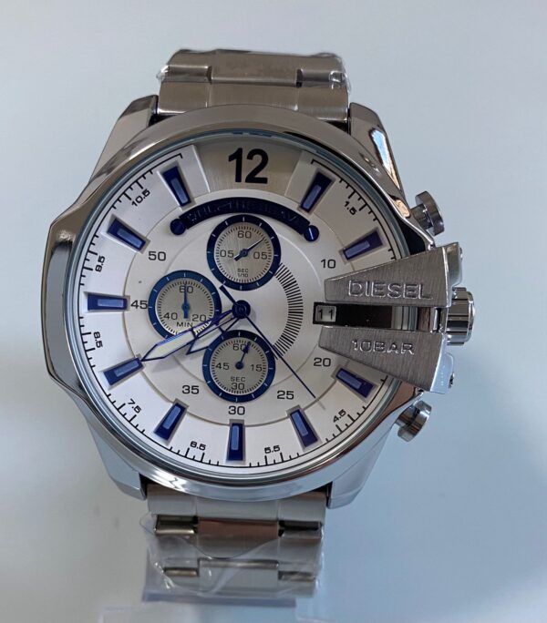 Relógio Diesel Chronograph Prata E Azul com Pulseira de Aço Inoxidável no Atacado e Dropshipping