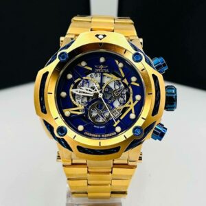 Relógio Invicta Dourado Com Mostrador Azul com Pulseira de Aço Inoxidável no Atacado e Dropshipping