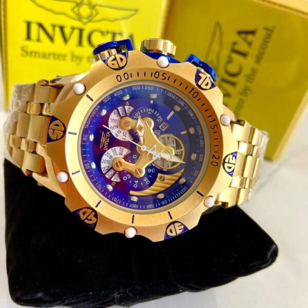 Relógio Invicta Dourado E Azul com Pulseira de Aço Inoxidável no Atacado e Dropshipping