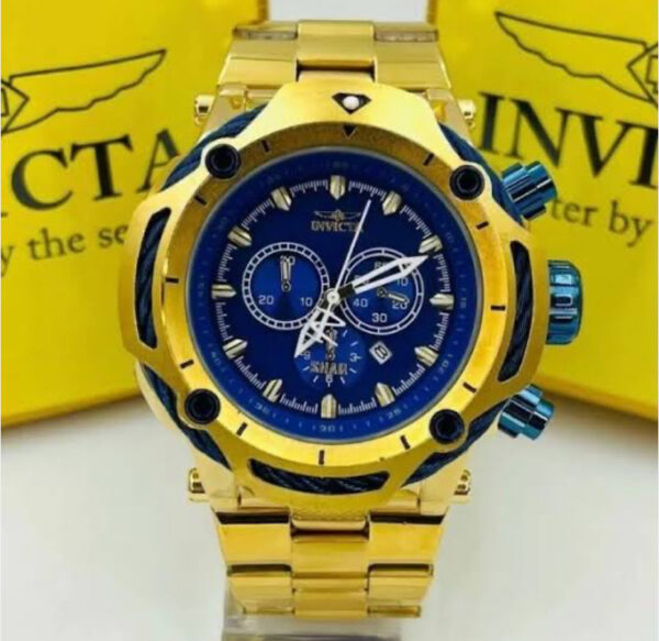Relógio Invicta Gold Blue Chronograph Dourado E Azul com Pulseira de Aço no Atacado e Dropshipping